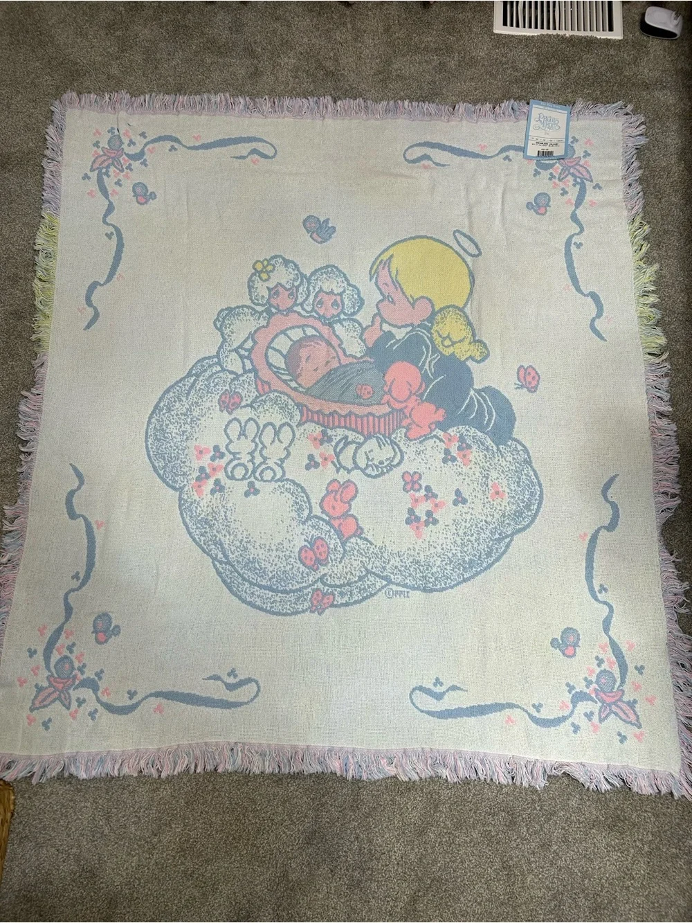 Precious Moments Pastel Baby Throw Blanket - Pink, Blue, Cream